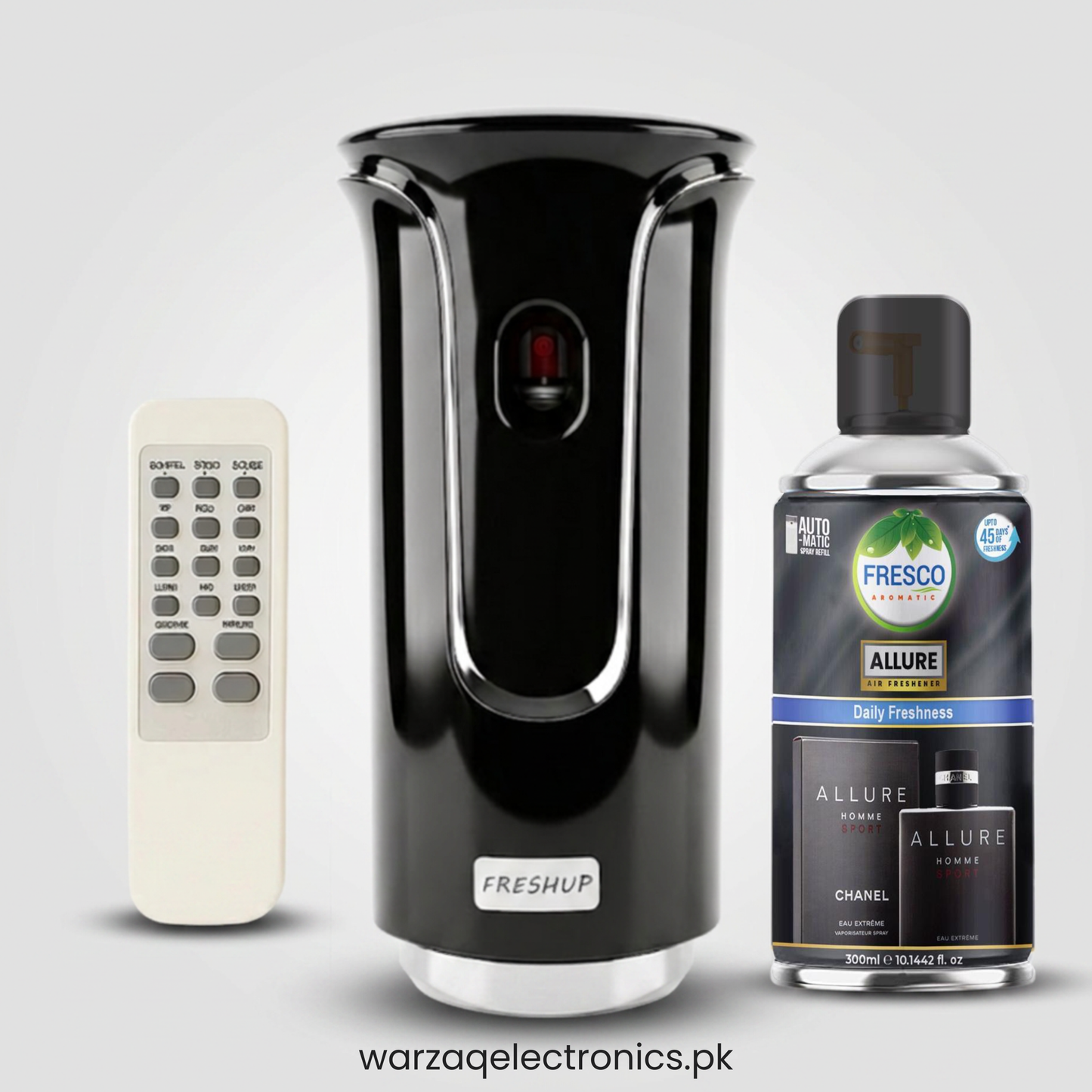 Freshup Premium Black LED Remote Control Automatic Air Freshener Dispenser with Free Air Freshener & Batteries