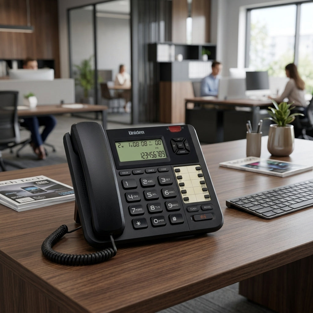 Uniden AT8502 2-Line Business Phone with Speakerphone & Caller ID | Corded Landline Telephone