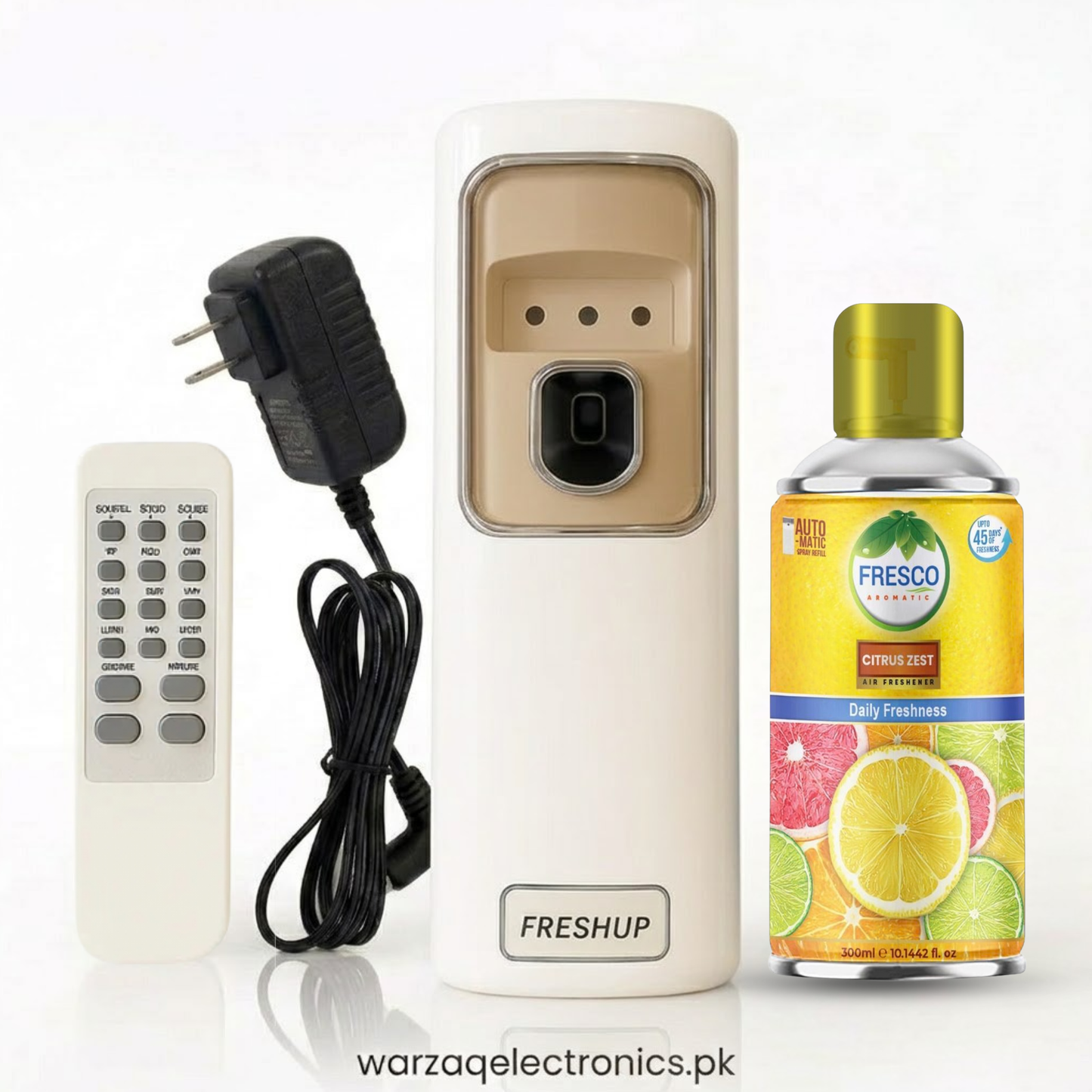 Freshup Automatic Air Freshener Dispenser with Remote, Adapter & Refill – Dual Power Spray Machine