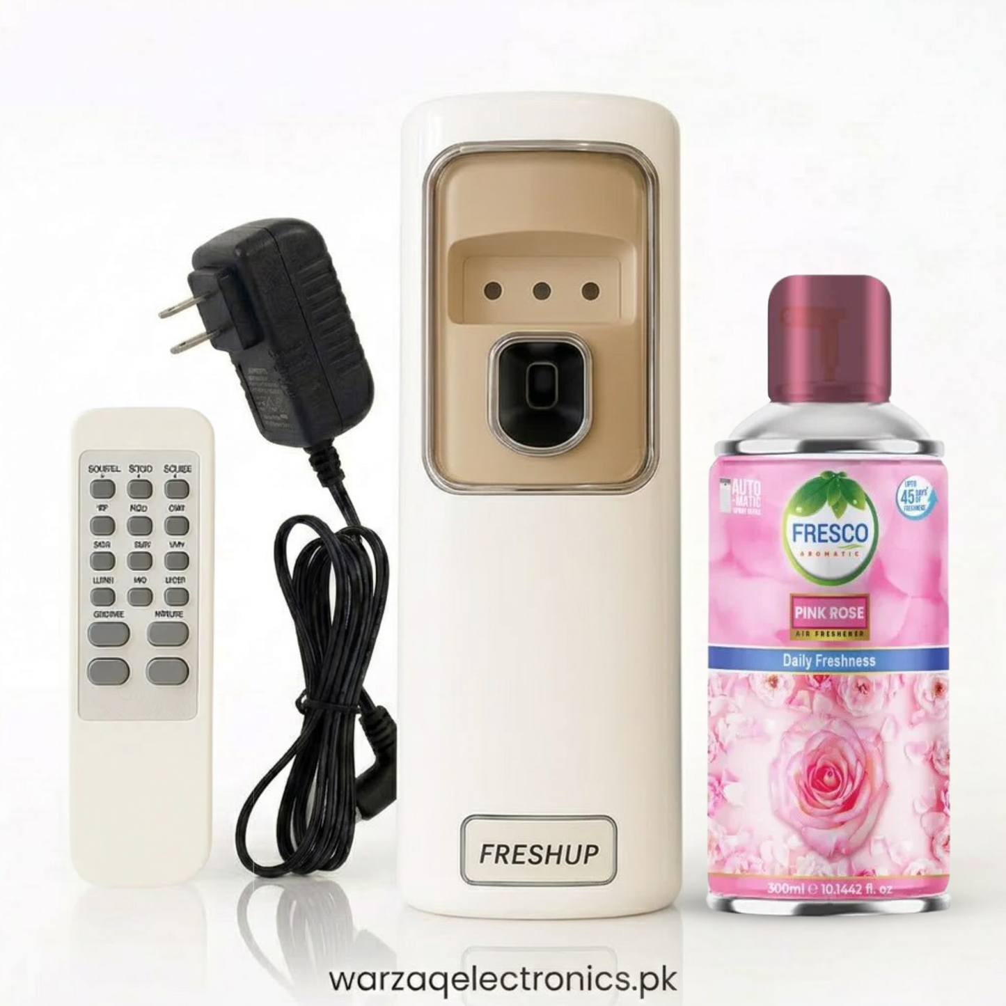 Freshup Automatic Air Freshener Dispenser with Remote, Adapter & Refill – Dual Power Spray Machine
