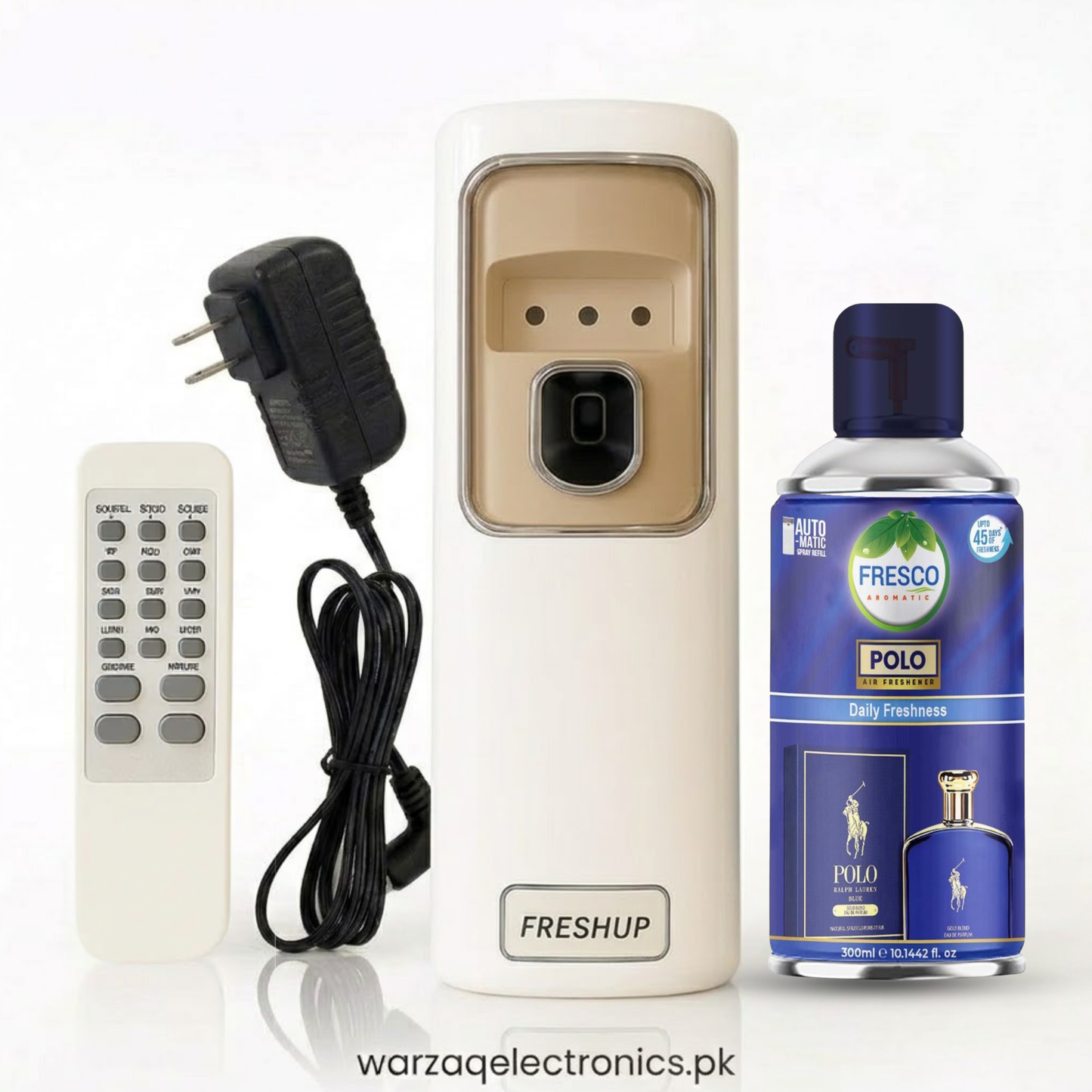Freshup Automatic Air Freshener Dispenser with Remote, Adapter & Refill – Dual Power Spray Machine