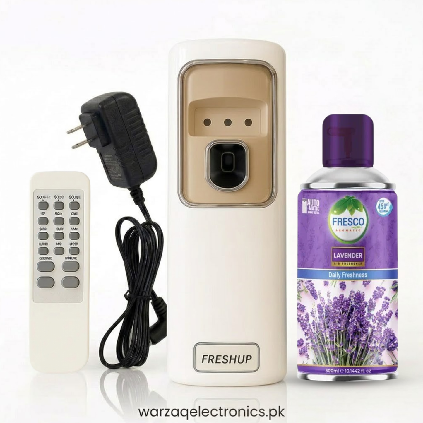 Freshup Automatic Air Freshener Dispenser with Remote, Adapter & Refill – Dual Power Spray Machine