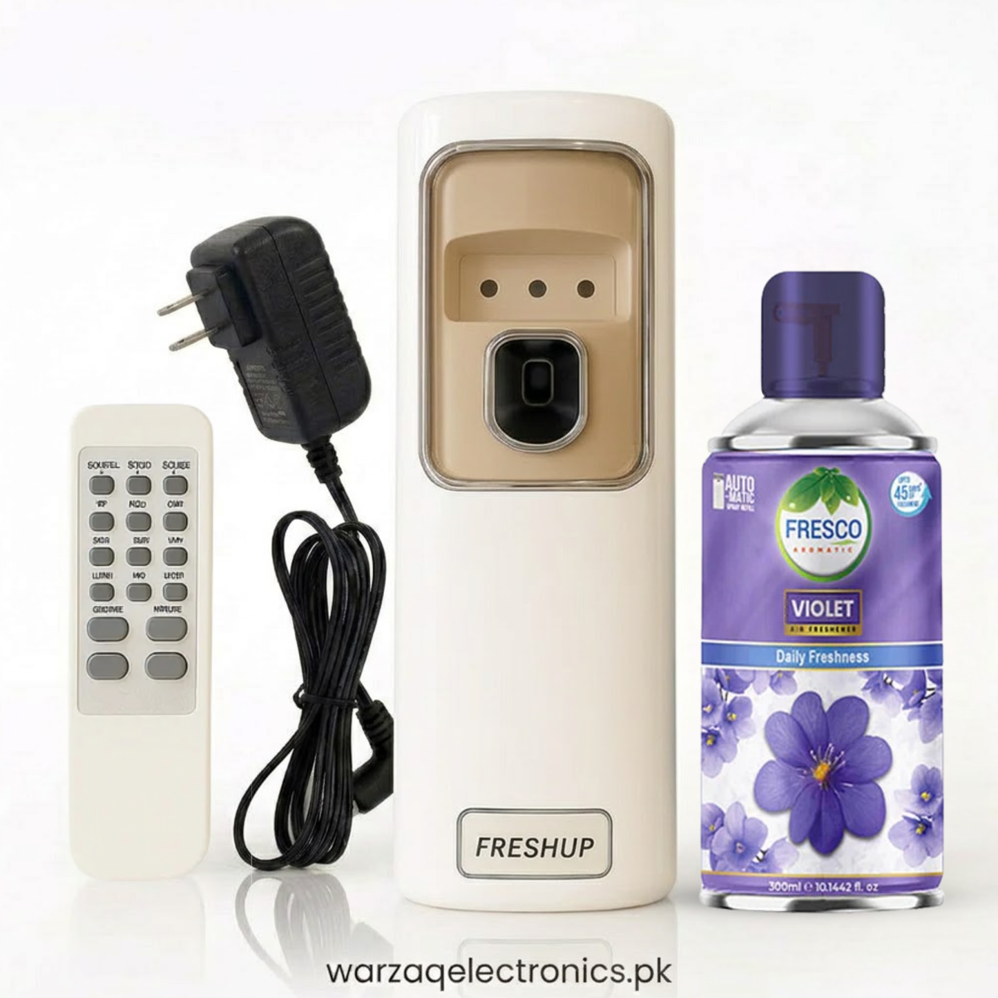 Freshup Automatic Air Freshener Dispenser with Remote, Adapter & Refill – Dual Power Spray Machine