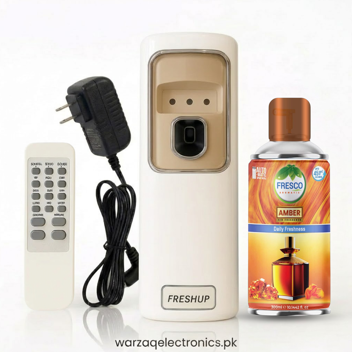 Freshup Automatic Air Freshener Dispenser with Remote, Adapter & Refill – Dual Power Spray Machine