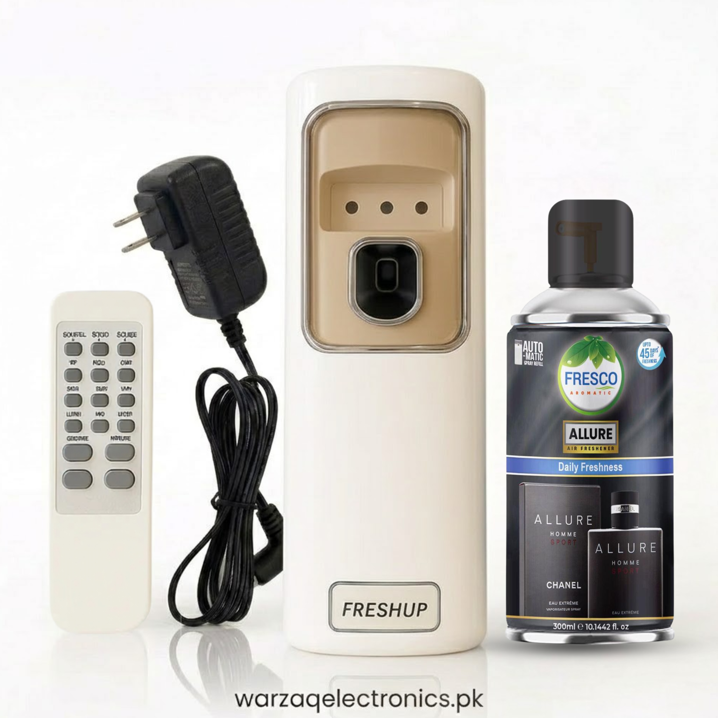 Freshup Automatic Air Freshener Dispenser with Remote, Adapter & Refill – Dual Power Spray Machine