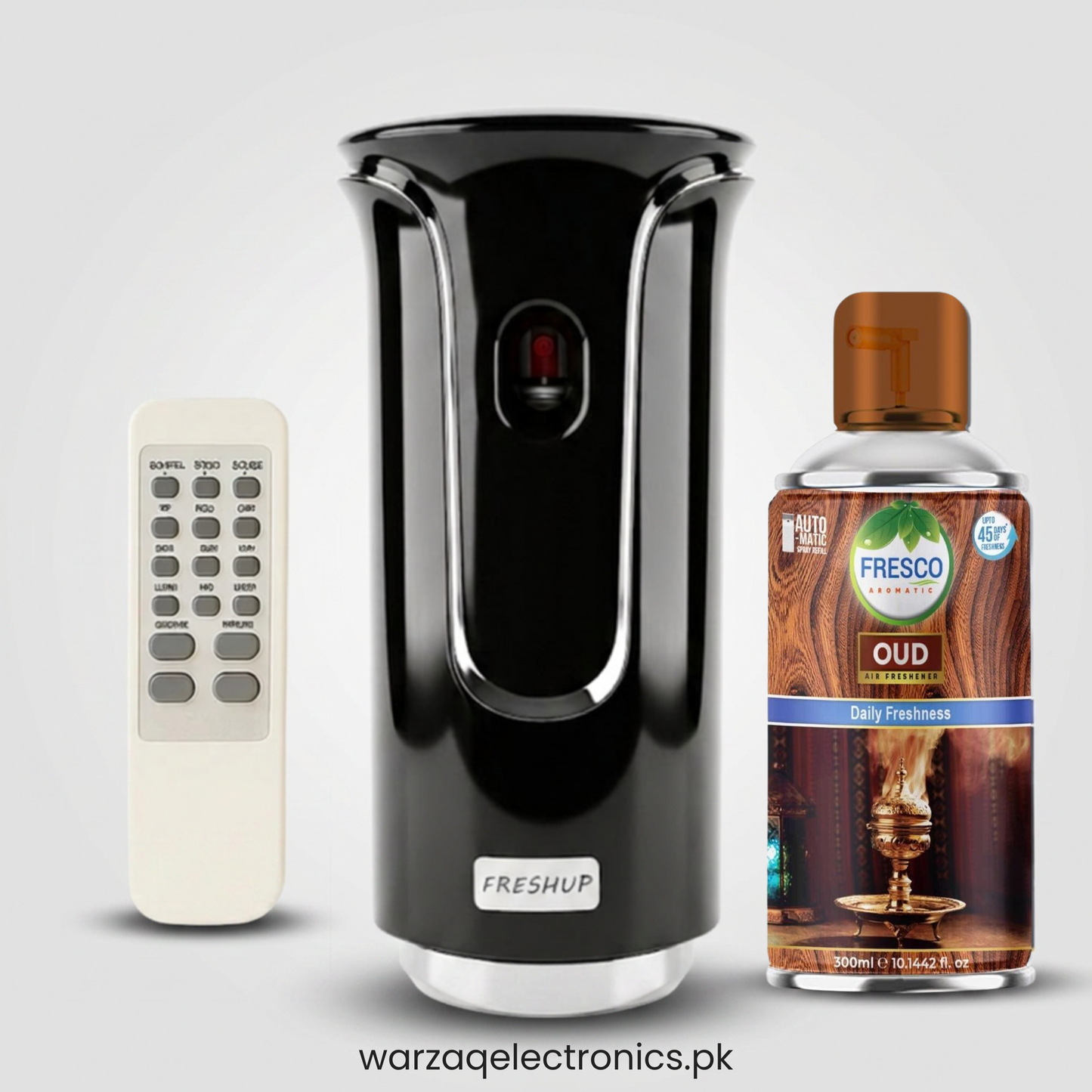 Freshup Premium Black LED Remote Control Automatic Air Freshener Dispenser with Free Air Freshener & Batteries