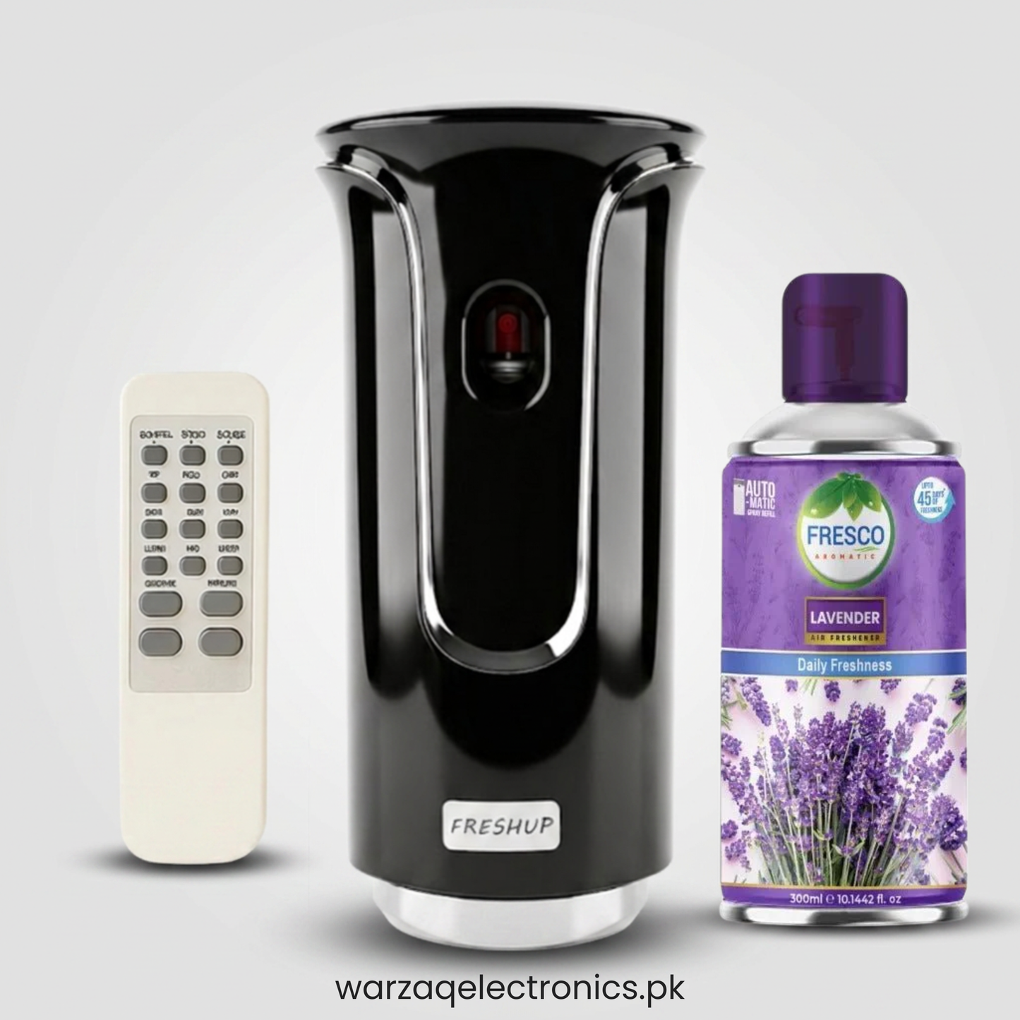 Freshup Premium Black LED Remote Control Automatic Air Freshener Dispenser with Free Air Freshener & Batteries