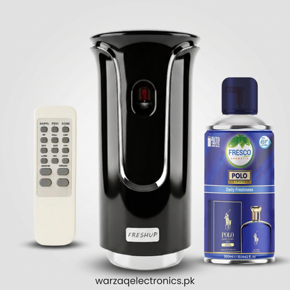 Freshup Premium Black LED Remote Control Automatic Air Freshener Dispenser with Free Air Freshener & Batteries
