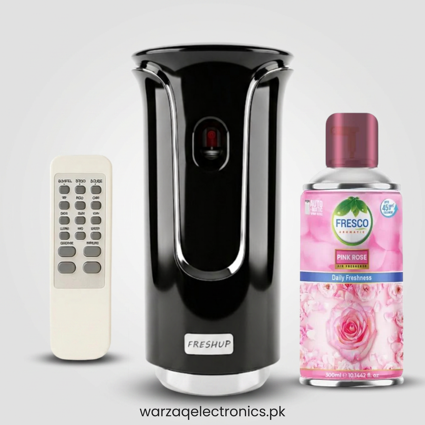 Freshup Premium Black LED Remote Control Automatic Air Freshener Dispenser with Free Air Freshener & Batteries