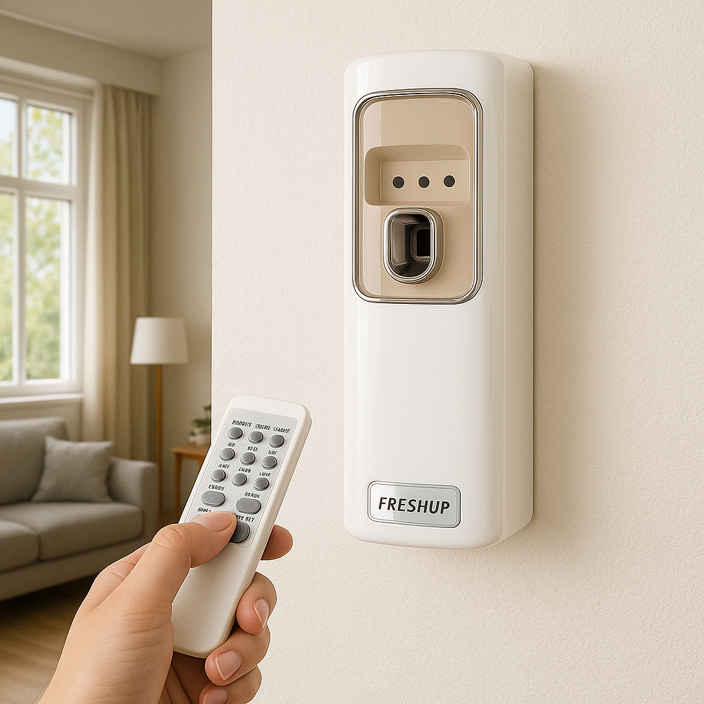 Freshup LED Remote Control Automatic Air Freshener Dispenser with Free Refill & D-Size Batteries