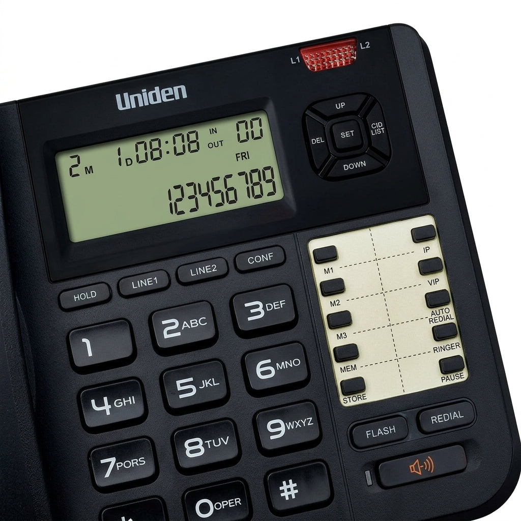 Uniden AT8502 2-Line Business Phone with Speakerphone & Caller ID | Corded Landline Telephone