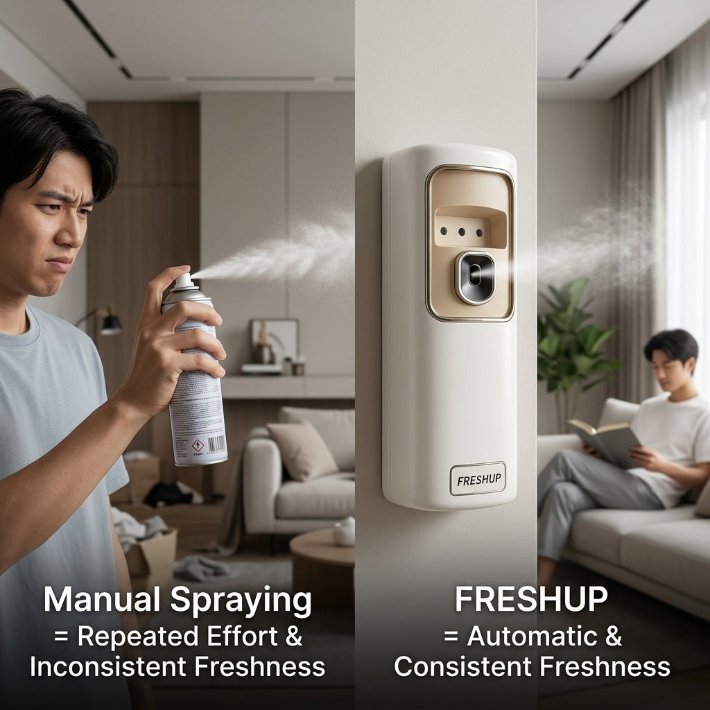 Freshup LED Remote Control Automatic Air Freshener Dispenser with Free Refill & D-Size Batteries