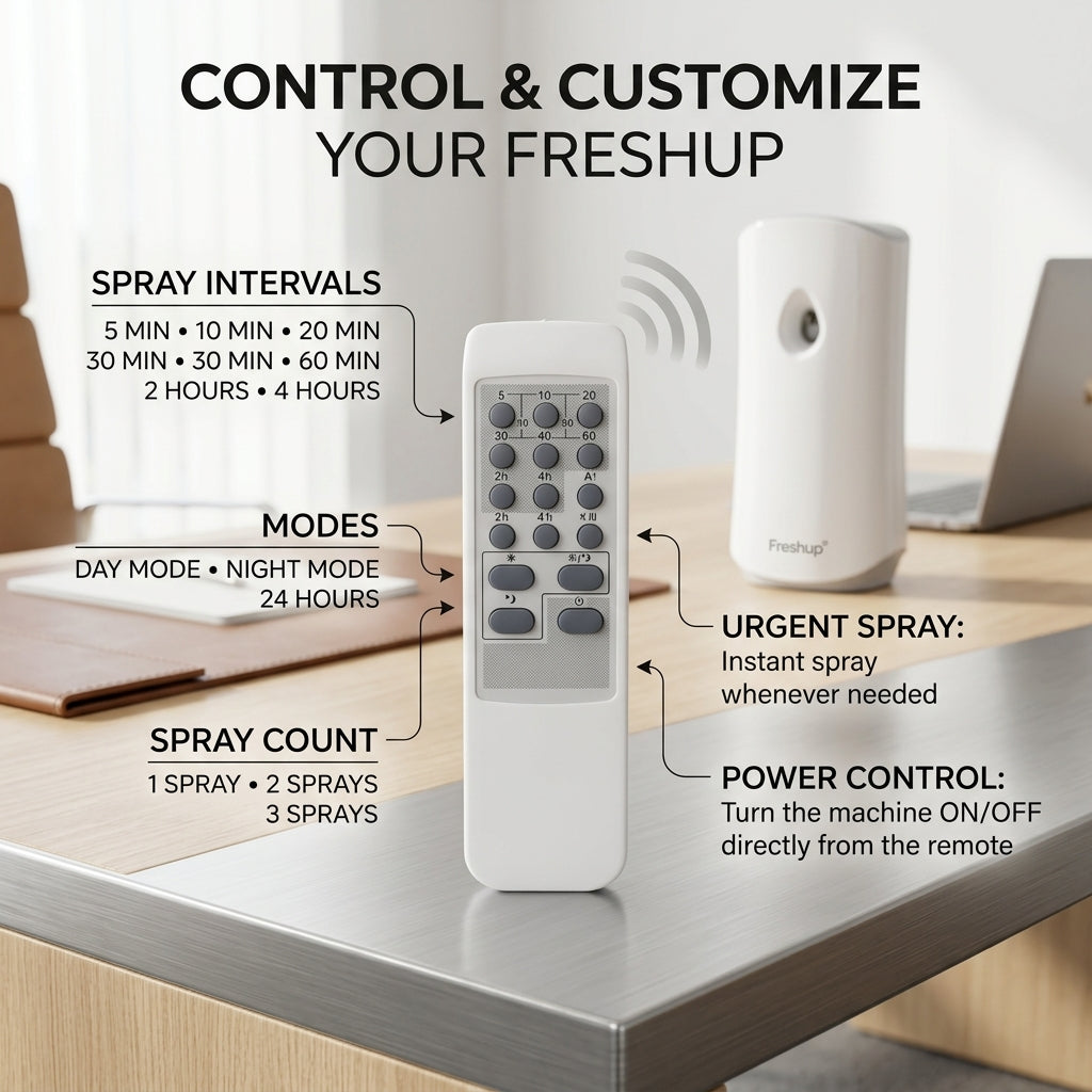 Freshup LED Remote Control Automatic Air Freshener Dispenser with Free Refill & D-Size Batteries