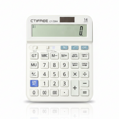 CTIFREE CT-729W 14-Digit Desktop Calculator – Dual Power Solar Calculator