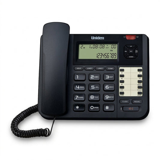 Uniden AT8502 2-Line Business Phone with Speakerphone & Caller ID | Corded Landline Telephone