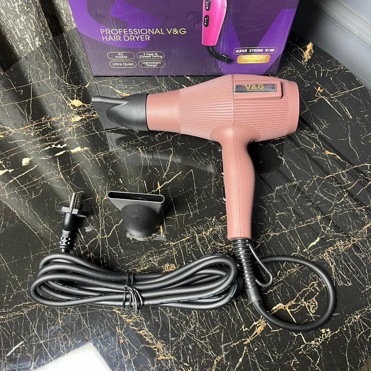 V&G Professional Hair Dryer PRO 3000 – Super Strong Wind AC Motor | Salon-Grade Fast Drying Hair Dryer