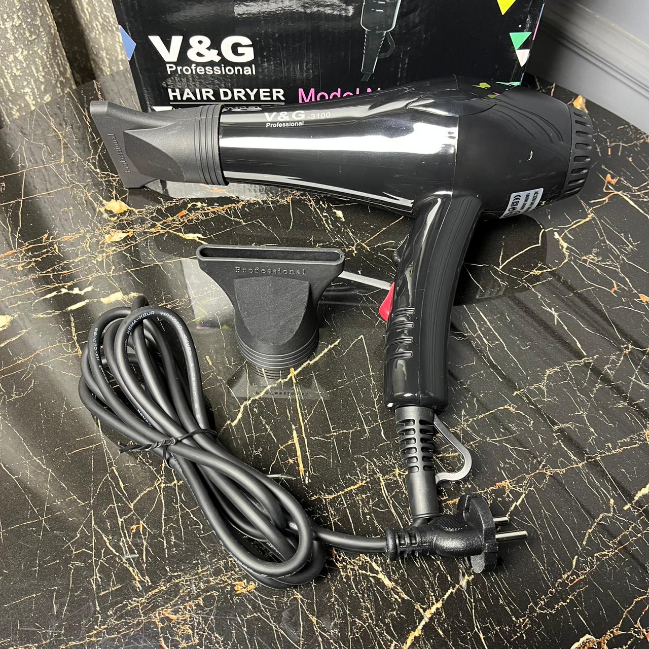 V&G Professional Hair Dryer 3100 | 1800–2000W High Power Fast Drying Salon Hair Dryer with Concentrator Nozzle