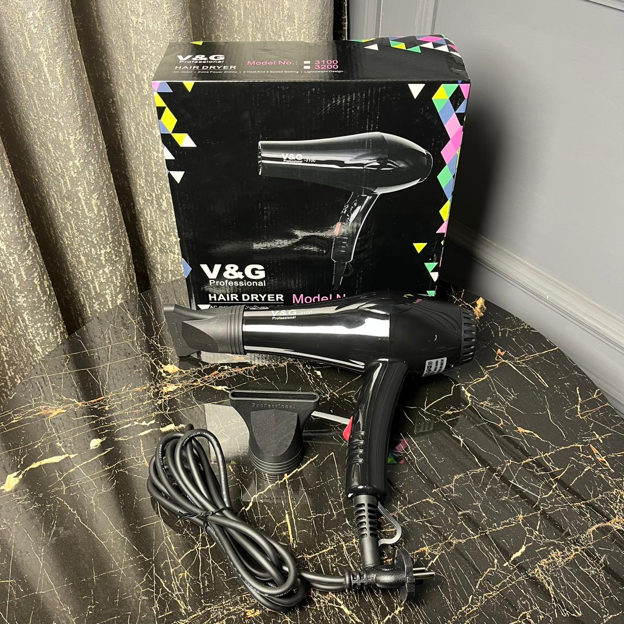 V&G Professional Hair Dryer 3100 | 1800–2000W High Power Fast Drying Salon Hair Dryer with Concentrator Nozzle