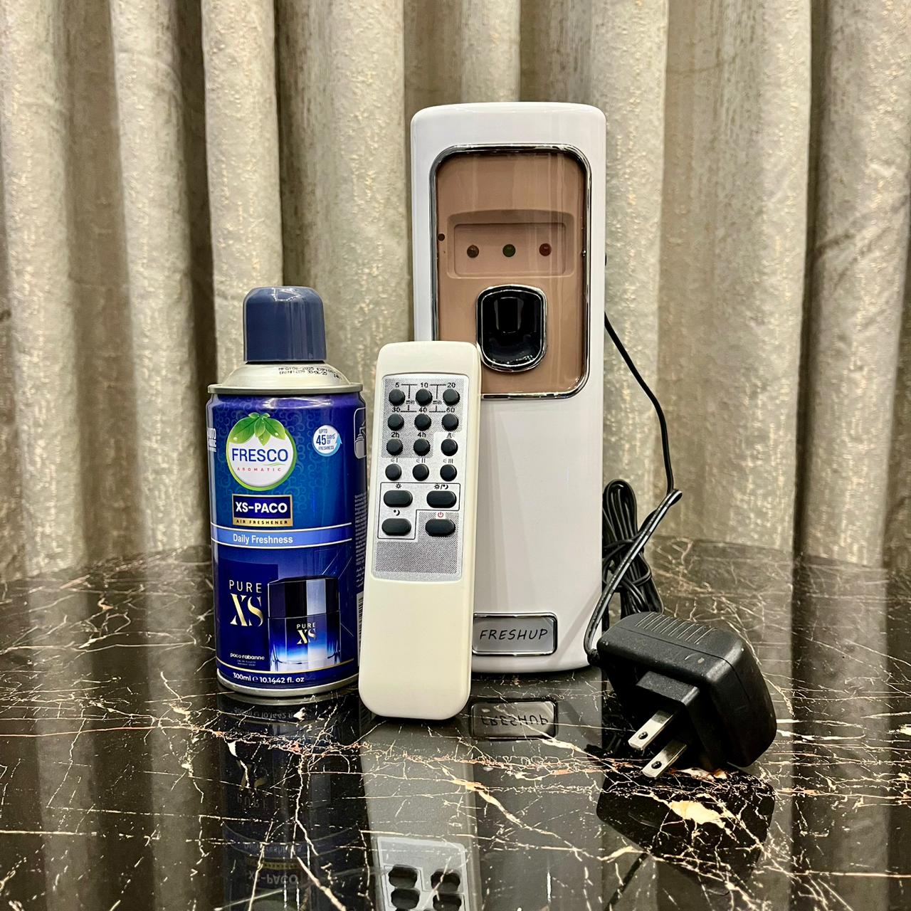 Freshup Automatic Air Freshener Dispenser with Remote, Adapter & Refill – Dual Power Spray Machine