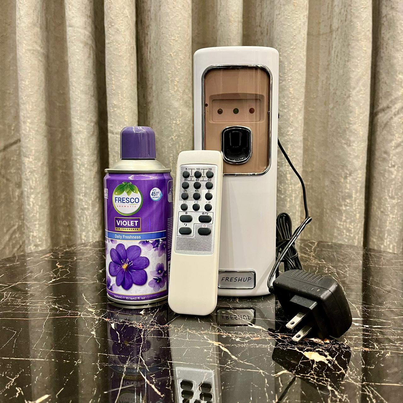 Freshup Automatic Air Freshener Dispenser with Remote, Adapter & Refill – Dual Power Spray Machine