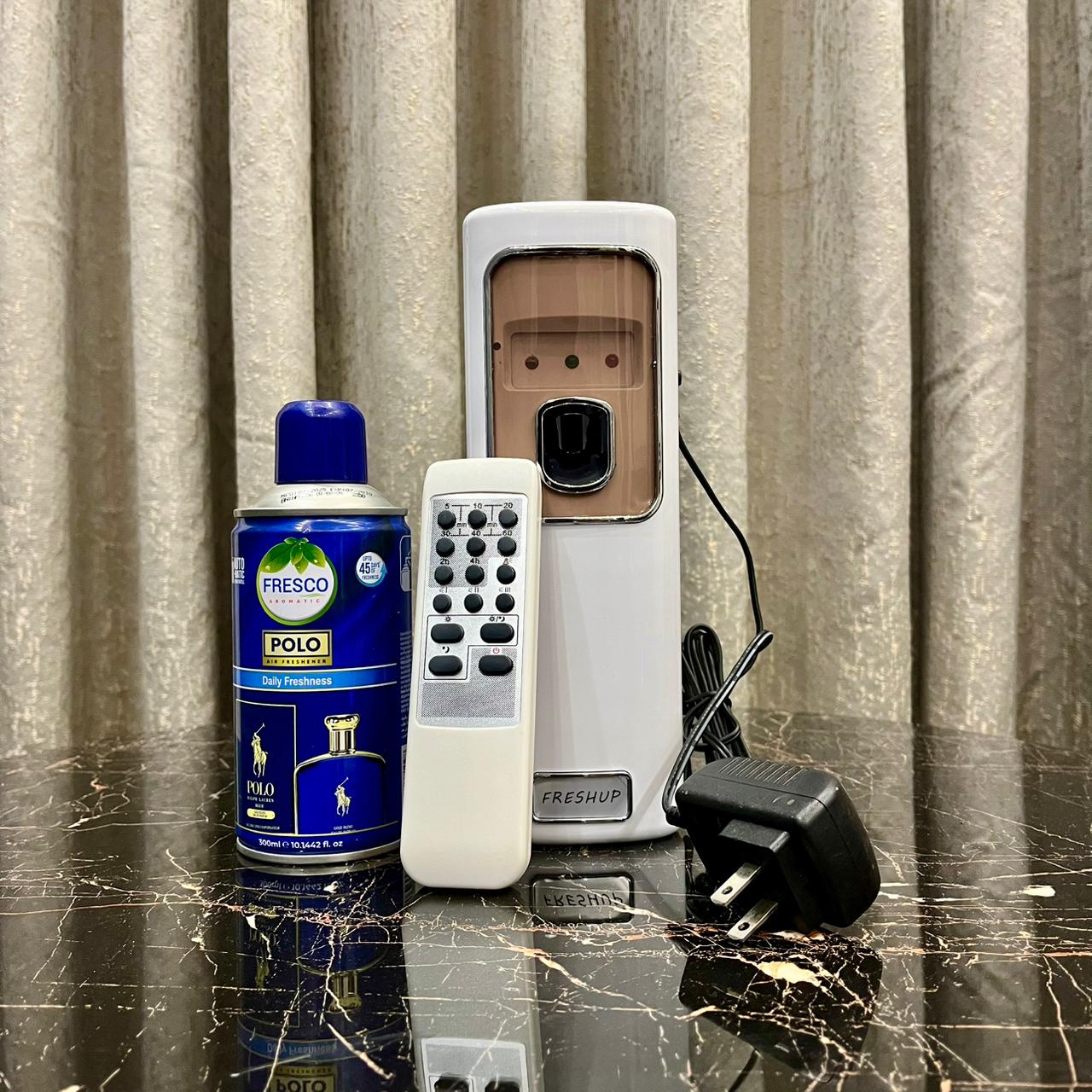 Freshup Automatic Air Freshener Dispenser with Remote, Adapter & Refill – Dual Power Spray Machine