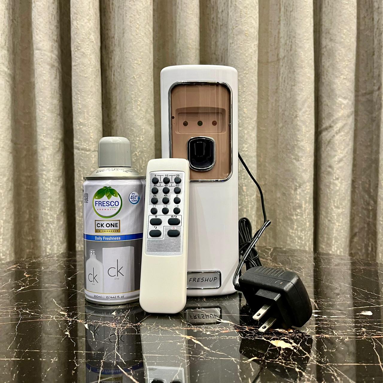 Freshup Automatic Air Freshener Dispenser with Remote, Adapter & Refill – Dual Power Spray Machine
