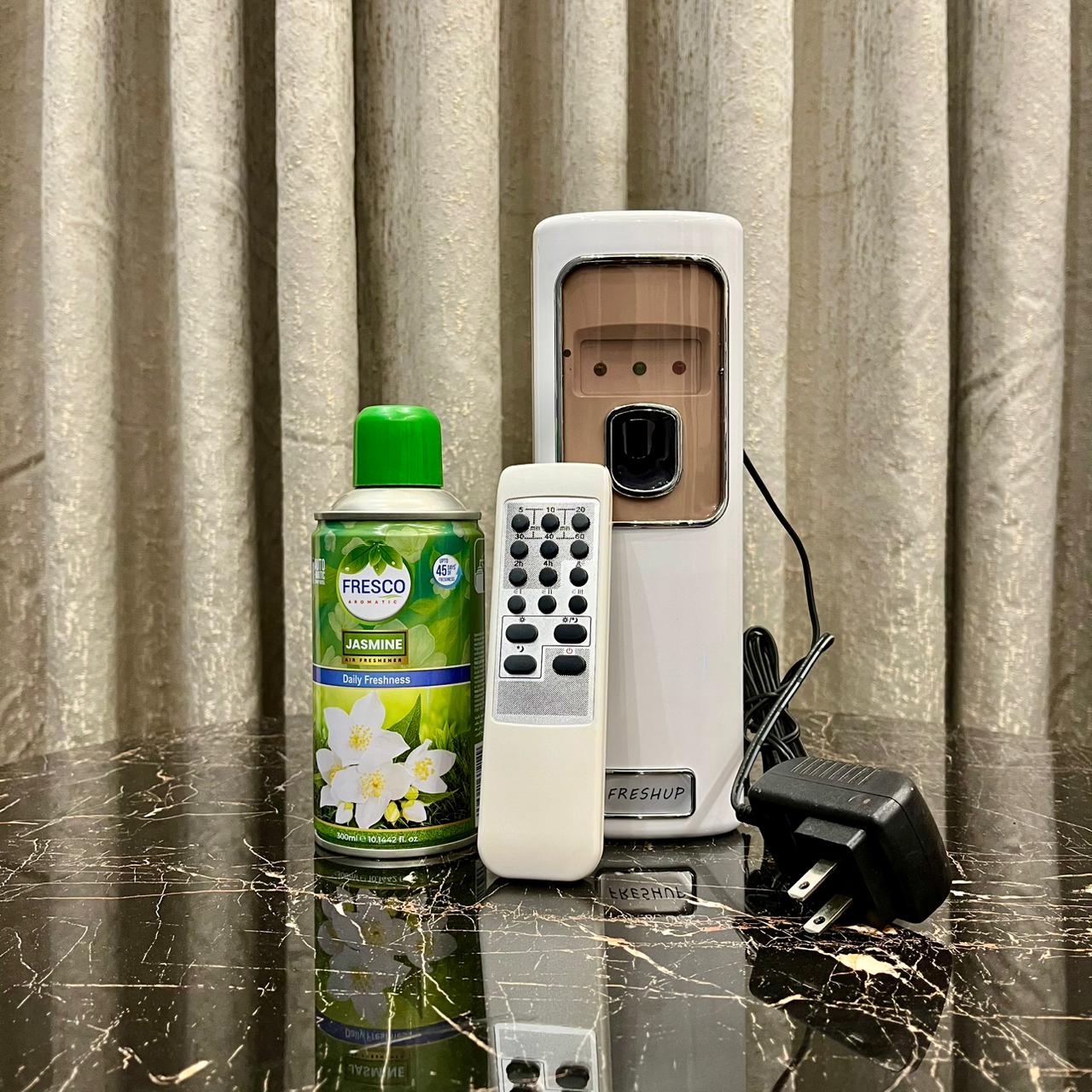 Freshup Automatic Air Freshener Dispenser with Remote, Adapter & Refill – Dual Power Spray Machine