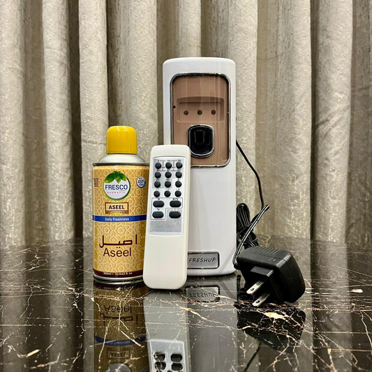 Freshup Automatic Air Freshener Dispenser with Remote, Adapter & Refill – Dual Power Spray Machine