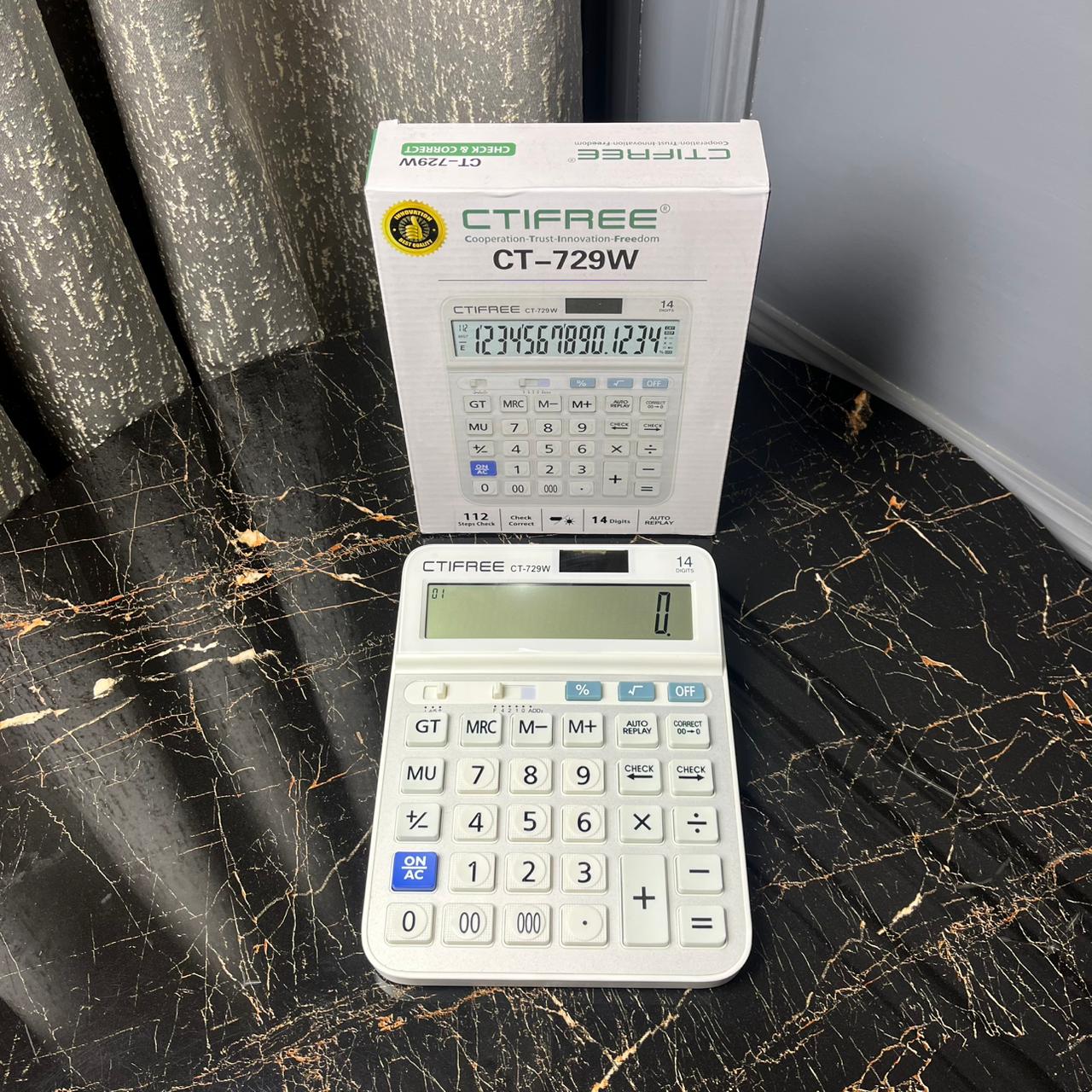 CTIFREE CT-729W 14-Digit Desktop Calculator – Dual Power Solar Calculator
