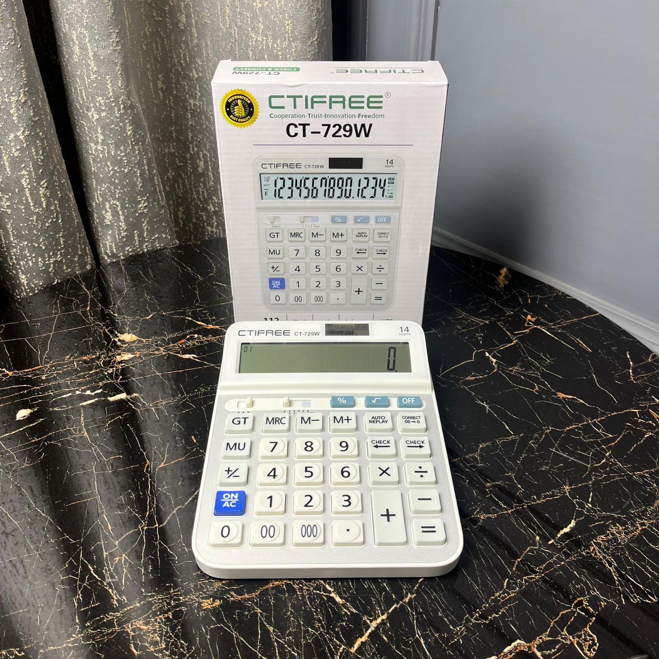 CTIFREE CT-729W 14-Digit Desktop Calculator – Dual Power Solar Calculator