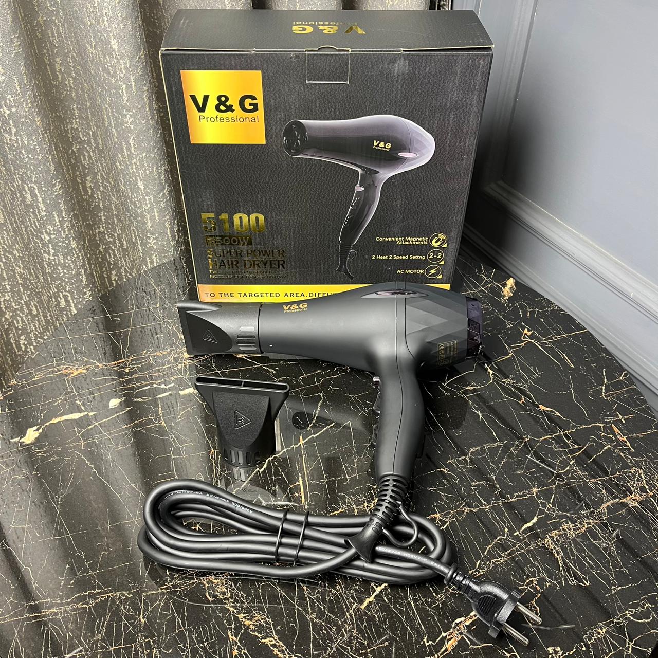 V&G Professional Hair Dryer 5100 – 2500W Super Power AC Motor | Fast Drying Salon-Grade Hair Dryer