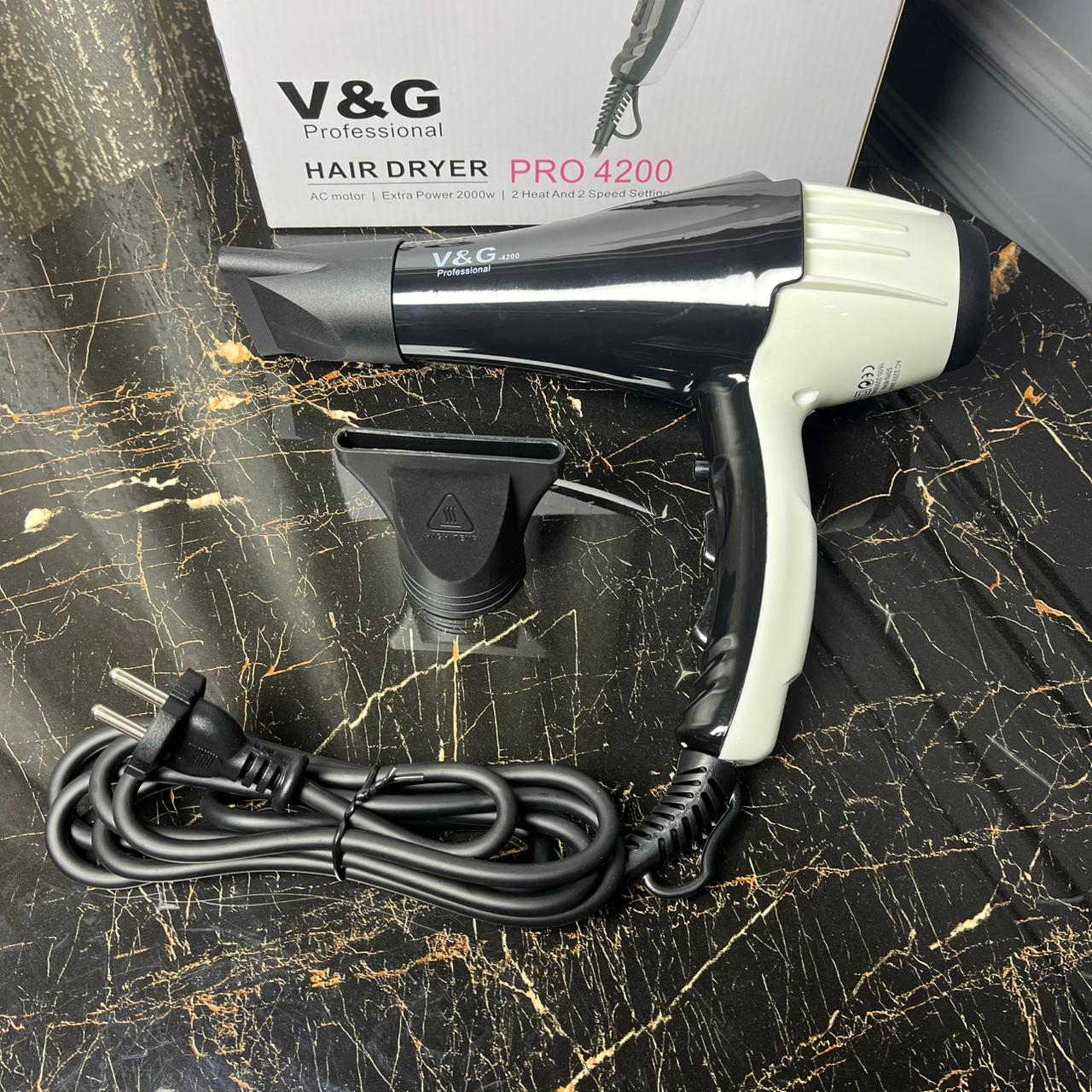V&G Professional Hair Dryer PRO 4200 – 2000W Powerful AC Motor | Salon-Grade Fast Drying Hair Dryer