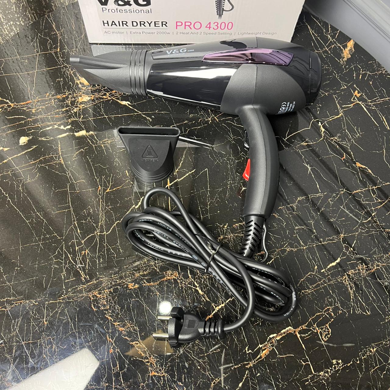 V&G Professional Hair Dryer PRO 4300 – 2000W Powerful AC Motor | Salon-Grade Fast Drying Hair Dryer