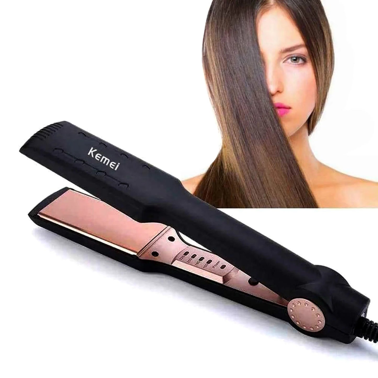 Kemei KM-470 Professional Hair Straightener – Wide Ceramic Plates – 6 months warranty