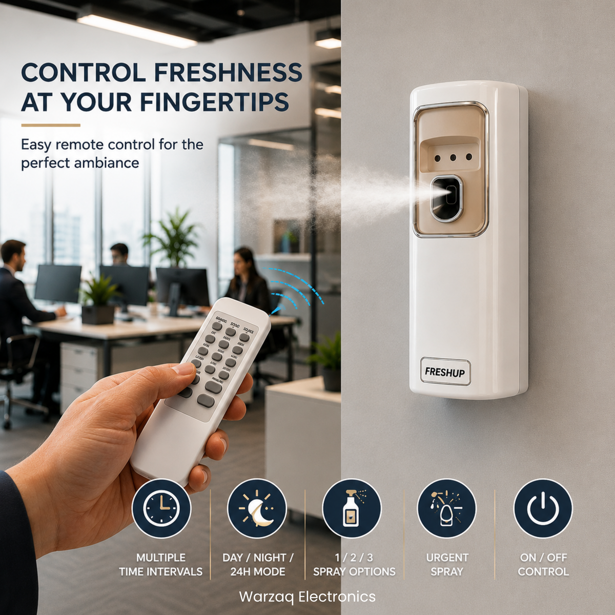 Freshup LED Remote Control Automatic Air Freshener Dispenser with Free Refill & D-Size Batteries